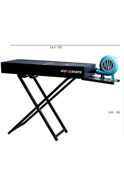 Generic Go2Camps Barbeque Grill with Blower Fan-BBQ X Shape Stand Hand Fan 110 CM - X-LARGE BLACK
