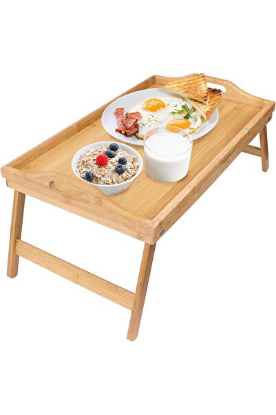 GREENCO Bamboo Foldable Breakfast Table, Laptop Desk, Bed Table, Serving Tray