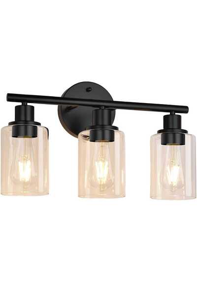 Elindor Lampă de tavan vintage cu 3 capete, cadru metalic, sticlă, bază ceram...