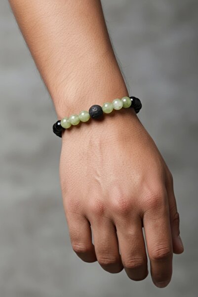PRVT Black Matte Stone Men's Bracelet with Green Natural Stone – Modern Desig...