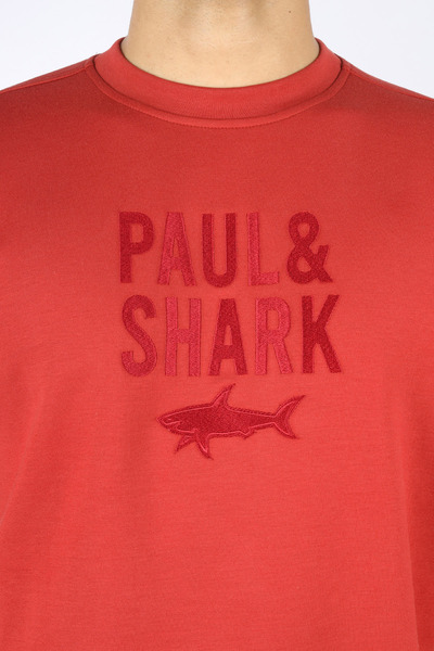 PAUL&SHARK Men's Cotton Front Logo Patterned Round Neck Cotton Long Sleeve Red Sweatshirt 15311839-636