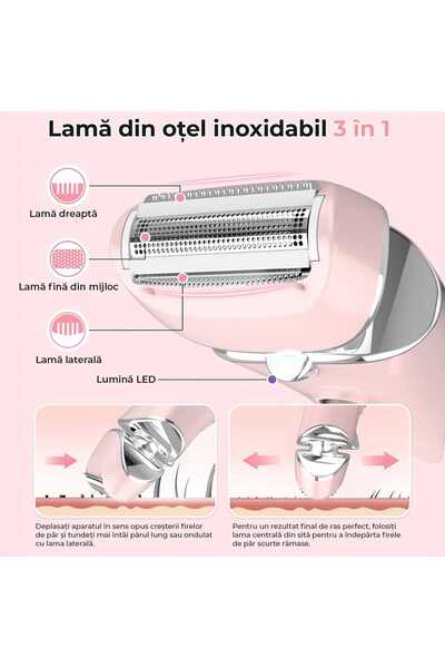 Elindor Wet and dry epilator, 3 types of removable blades, IPX 6, USB rechargeable, Charging station, Pink
