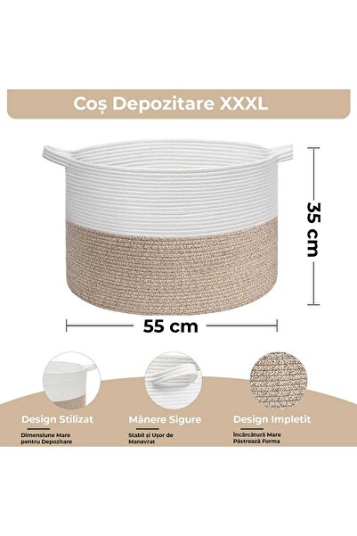 Elindor Coș de rufe, Depozitare haine, Jucării, Mărime XXXL, 90 L, 55 x 35 cm, Culoare Alb, Maro deschis