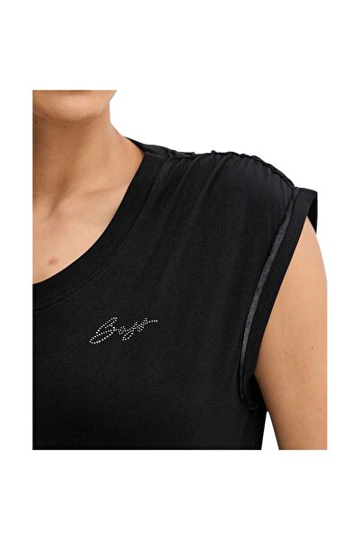 HUGO Women's Comfortable Fit Round Neck 100% Cotton Off-Shoulder Short Sleeve Black T-Shirt 50545521-001