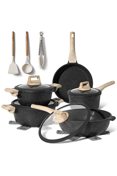 Just Perfecto Set de oale și tigăi JL-889, 14 cm, fontă, finisaj marmurat, in...