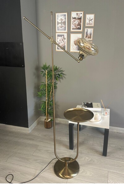 Bamyum Lumsa Eskitme Gövde Bal Rengi Cam Lambader U Tepsili Makas Gövde Modern Metal Zemin Lambası