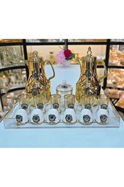 Radin Damanhoor Thermose Set Of 22Pieces 2Pc Thermose 6Tea Cups With 6saucers 6Cawa Cup 1Tray 1Sugar Bowl