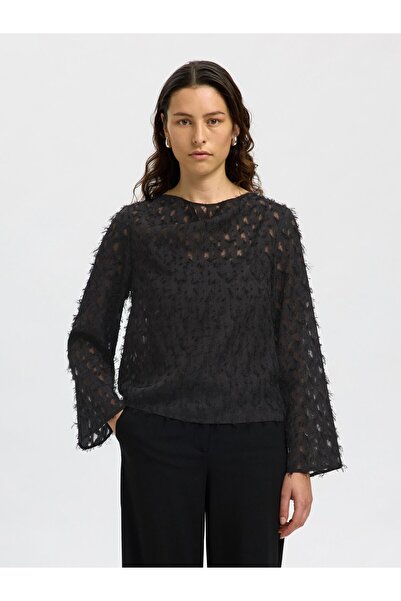 Selected Femme Bluse U-Boot-Ausschnitt Jacquard