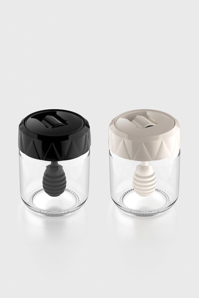 Renga Lexa 210 ml 2-Piece Glass Honey Jar 201008 Black-Beige