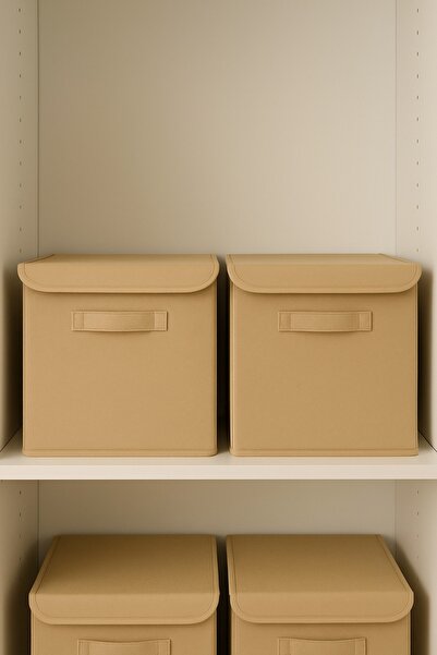 HomyJRs Beige Covered Wardrobe Laundry Toy Organizer Folding Storage Box with Lid 30X30X30