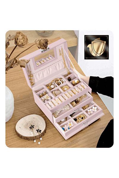 DacEnergy Jewelry box, made of imitation leather, opening in steps, with key,...