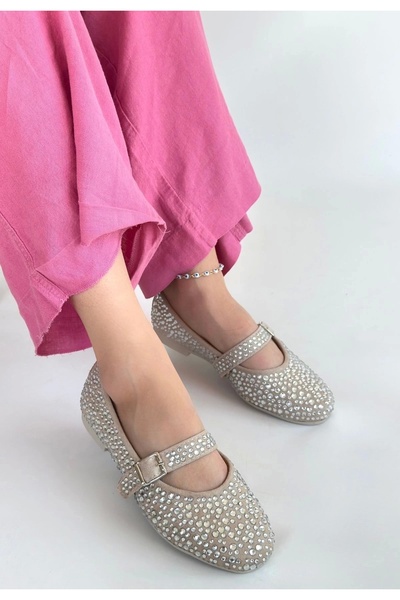 Butik Denya Beige Suede Ballerina Shoes