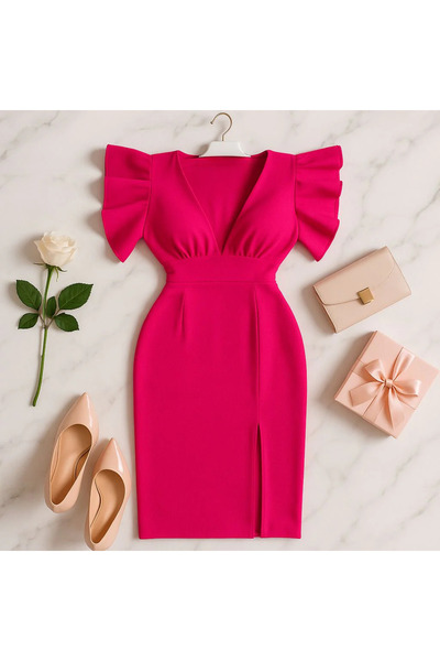 NOVALİA Elegant Lotus Dress with Voluminous Sleeves – Perfect for Special Events