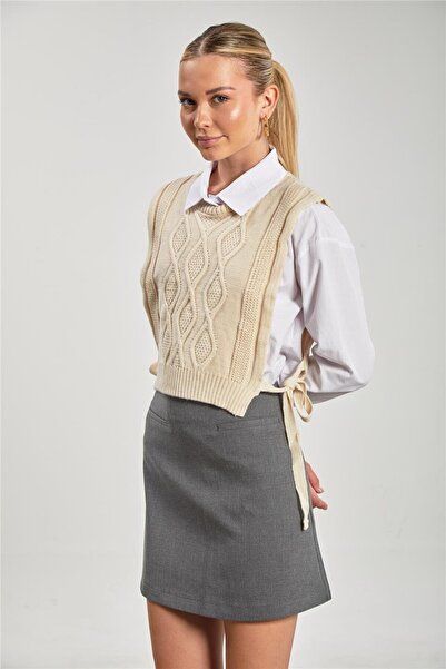 BARRELS AND OIL Women's Knitted Sweater with Side Ties - Stone