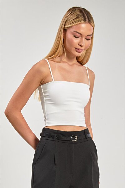 BARRELS AND OIL Women's Strap Tank Top with Chest Pads - White