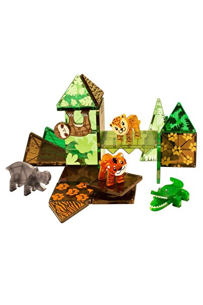 Plus Plus Magnetic Construction Set, Magna-Tiles - Jungle Animals, 25 Pieces