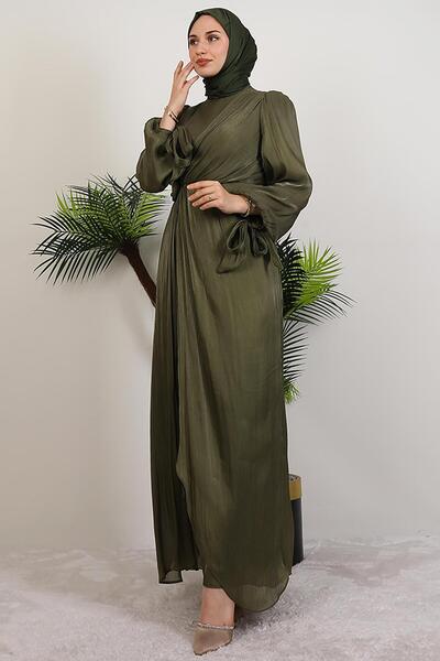 GİYZAMİLA Beli Gül Detay Abiye Haki