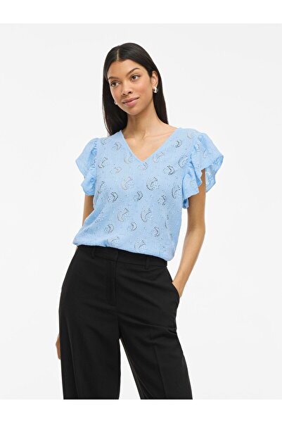 VILA Oberteil mit angeschnittenen Ärmeln VIKARLA V-Ausschnitt