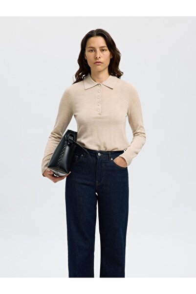 Selected Femme Polohemd aus Strick 100% Merinowoll