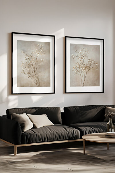 STARYUNA Set de pictură cu ramă din lemn negru, minimalist, cu ramuri de flor...