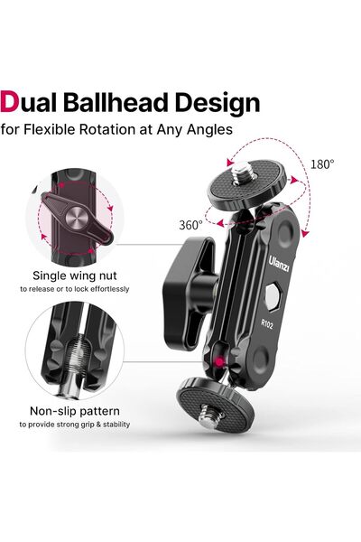 ulanzi Magic Arm with Double Ballhead 1/4" Screw - Monitor/Light/Microphone Mount