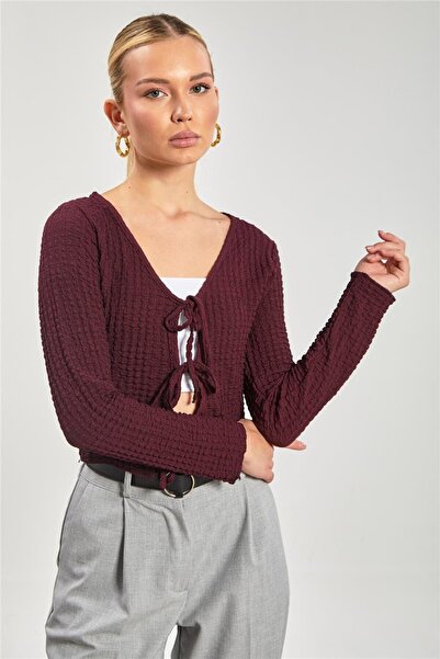 BARRELS AND OIL Γυναικεία μακρυμάνικη ζακέτα με κορδόνι μπροστά - Μούρνι