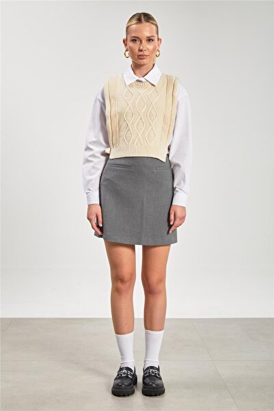 BARRELS AND OIL Women's Knitted Sweater with Side Ties - Stone