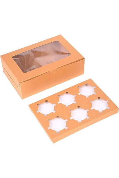 erorex 6 Cavities Kraft Paper Cupcake Box Inserts Cupcake Containers Bakery Cake Carriers Home Dessert Shop