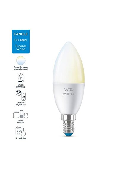 Wiz Wi-Fi Candle Bulb 40W C37 E14Smart LED Bulb with Adjustable White and Color Settings