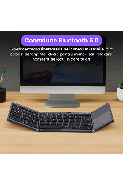 BRAGUS Tastatura pliabila ultra-subtire, touchpad, wireless si compatibila cu Android, iOS, Smart TV, negru
