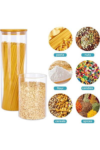 erorex Set 7 Storage Jars Lids, Glass Storage Jars Lid, Storage Jars Wooden Lid Spaghetti Storage