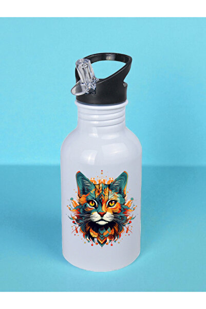 lili hediyelik Flame Cat Printed Water Bottle 600 ml - Sports Water Bottle, Large Water Bottle, Sports Bottle, Sports Water Bottles