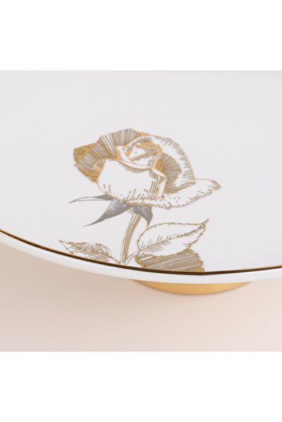 erorex White Porcelain Cake Stand With Gold Base
