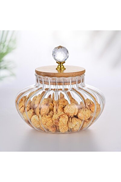erorex 25 Oz Pumpkin Shaped Glass Jar Bamboo Lid – Decorative Food Storage Container Cookies, Coffee,