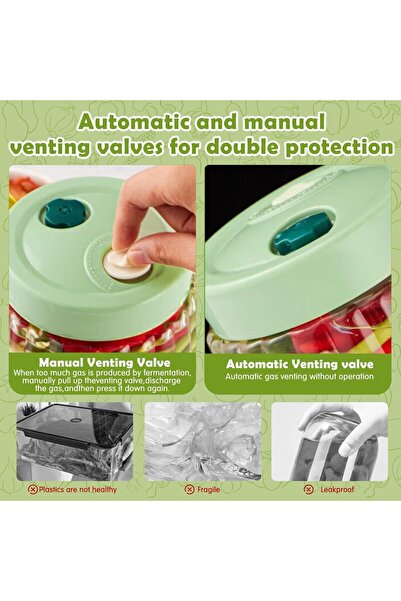 erorex 1L Fermentation Jar,Kimchi Containers Air Release Vents,Wide Mouth Glass Pickle Jar Cap Lids Ideal