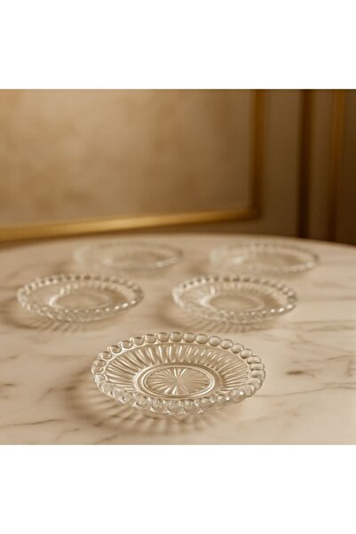 YzHome 6 Pieces Glass Bead Detailed Tea Plate Dish Bowl Only Plate 11cm