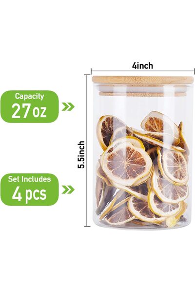 erorex 4 Pack Glass Storage Jars Airtight Bamboo Lid, 27 Oz Food Storage Jar, Glass Kitchen Canisters,