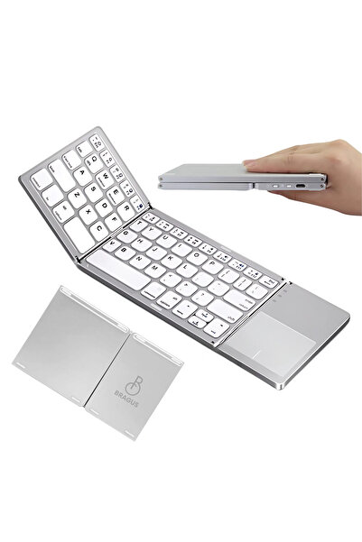 BRAGUS Ultra-thin foldable keyboard, touchpad, wireless and compatible with Android, iOS, Smart TV, white