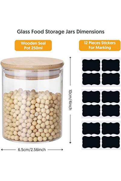 erorex Glass Jars Set 8Oz, 12 Set Spice Jars Bamboo Airtight Lids Labels, Food Cereal Storage Containers