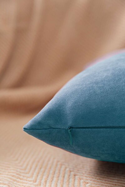 ÖZENEV Panoroma Petrol Plain Simple Decorative Pillowcase with Size Options Suitable for Punch (Panç) Embroidery