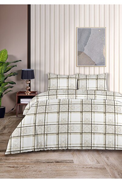Evim Hermes %100 Pamuk Çift Kişilik Nevresim Seti 200x220cm Koyu Bej