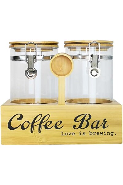 erorex Glass Coffee Canister Scoop，2Pcs Airtight Storage Jars, Spoon，Coffee Storage Container Shelf