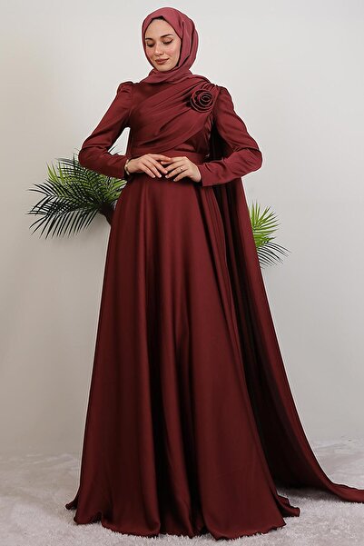 GİYZAMİLA Alaz Satin Rose Evening Dress Dusty Rose