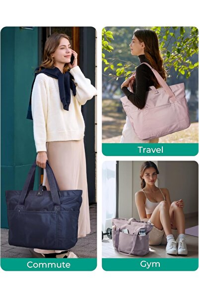 BAGSMART Foldable Tote Bag for Women with Zipper - Large Shoulder Handbag for Travel & Work