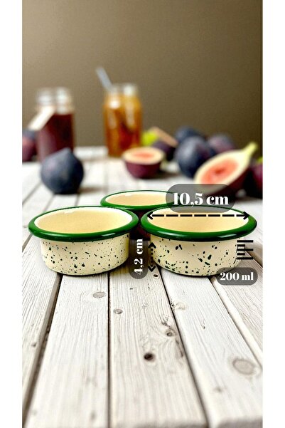 İnci Emaye 3 Piece 10cm Enamel Vertical Plate Set, Breakfast Plate, Jam Bowl, Olive, Cheese Plate, Dowry, Gift