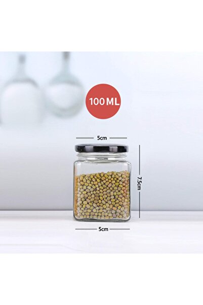 erorex Square Jar Black Sealed Metal Regular Lid , Sealed Transparent Glass Jar, Used As Dessert, Coffee