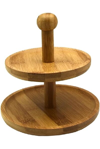 erorex 2 Tier Elegant Round Bamboo Snack Stand Brown 15.5 X 16.5Cm G17 X279
