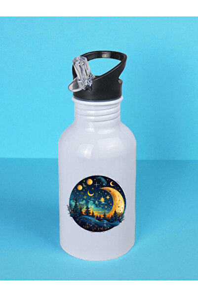 lili hediyelik Moon and Stars Printed Water Bottle 600 ml - Sports Water Bottle, Large Water Bottle, Sports Bottle, Sports Water Bottles