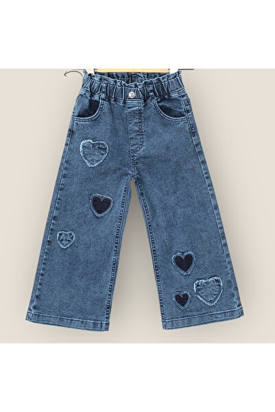 mini trends Pantolon denim kız jean kalp nakışlı