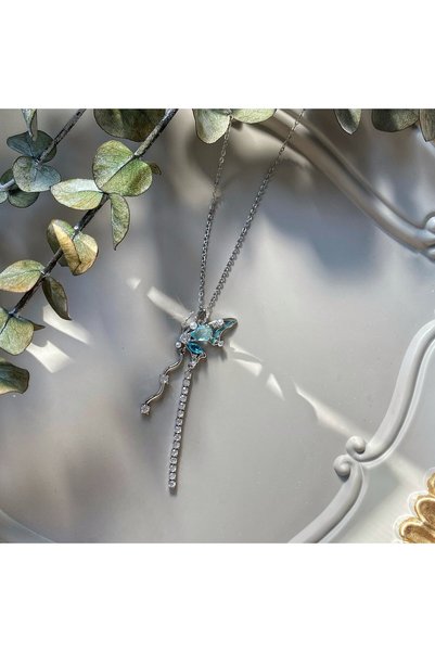 Evorya Women's Steel Zircon Stone Dangle Butterfly Necklace